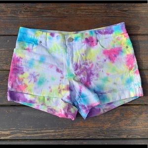 Tie Dye size 10 Denim Shorts high waist rainbow